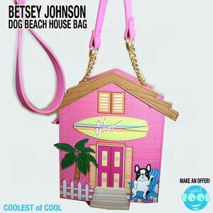 Betsey Johnson Dog Beach House Frenchie pink Crossbody Bag XO BEACH New no tag